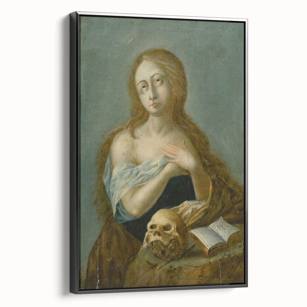 Antique Art Print of Woman with Skull for Decor