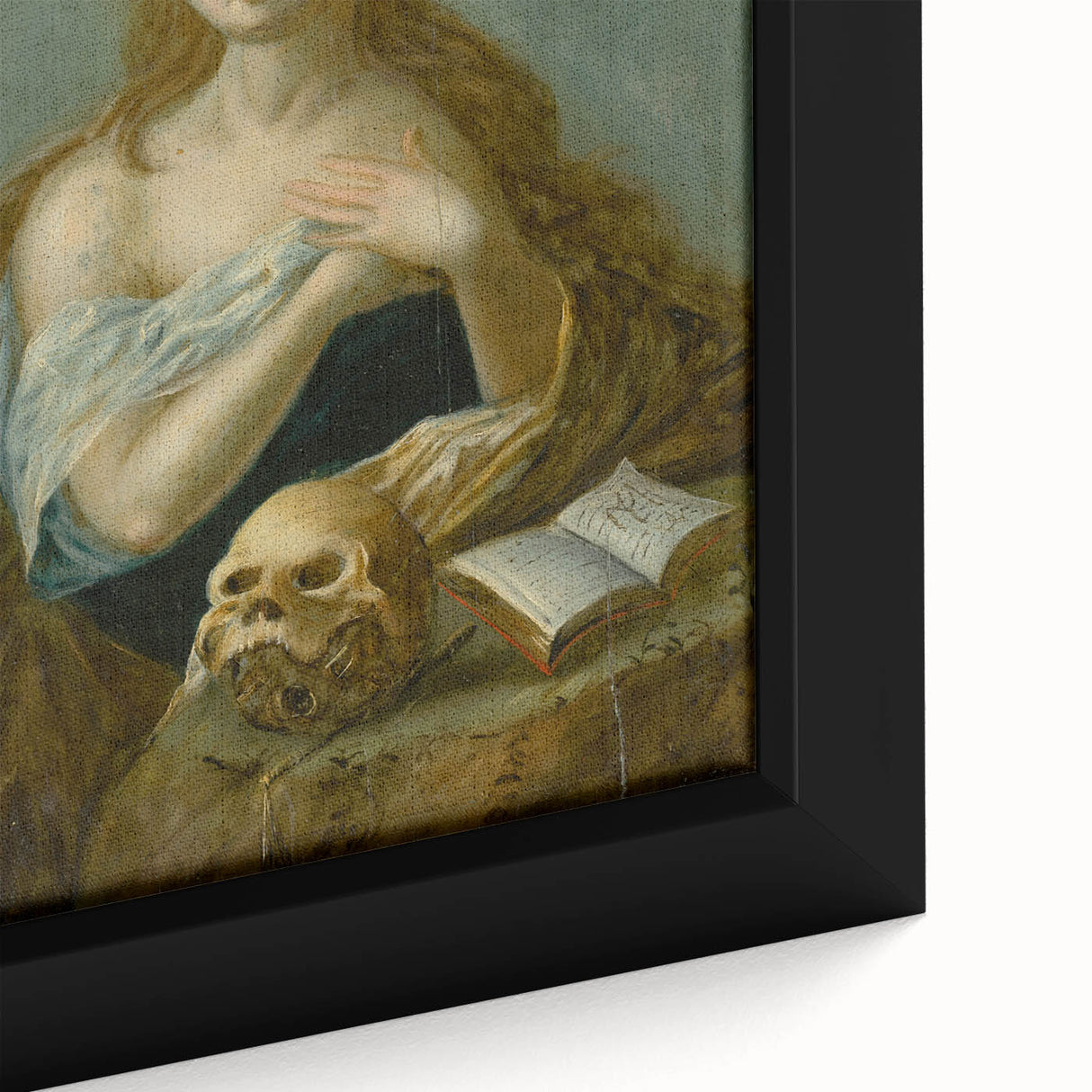 Antique Art Print of Woman with Skull for Decor