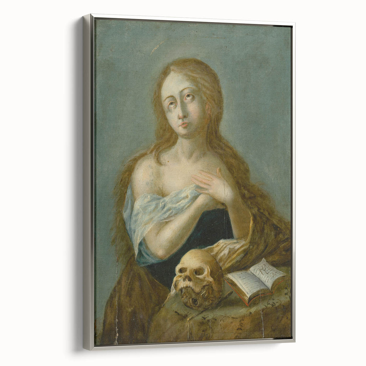 Antique Art Print of Woman with Skull for Decor