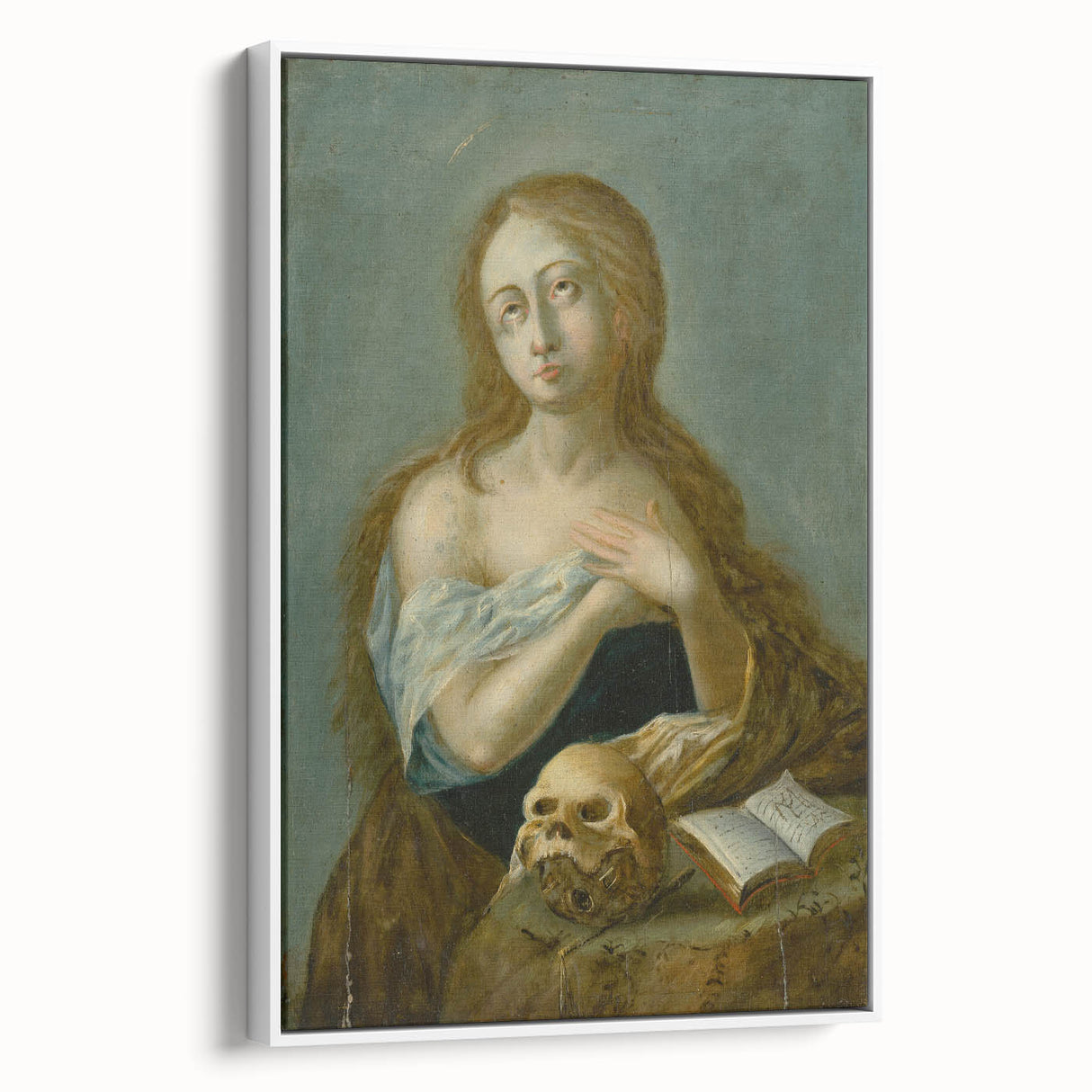 Antique Art Print of Woman with Skull for Decor