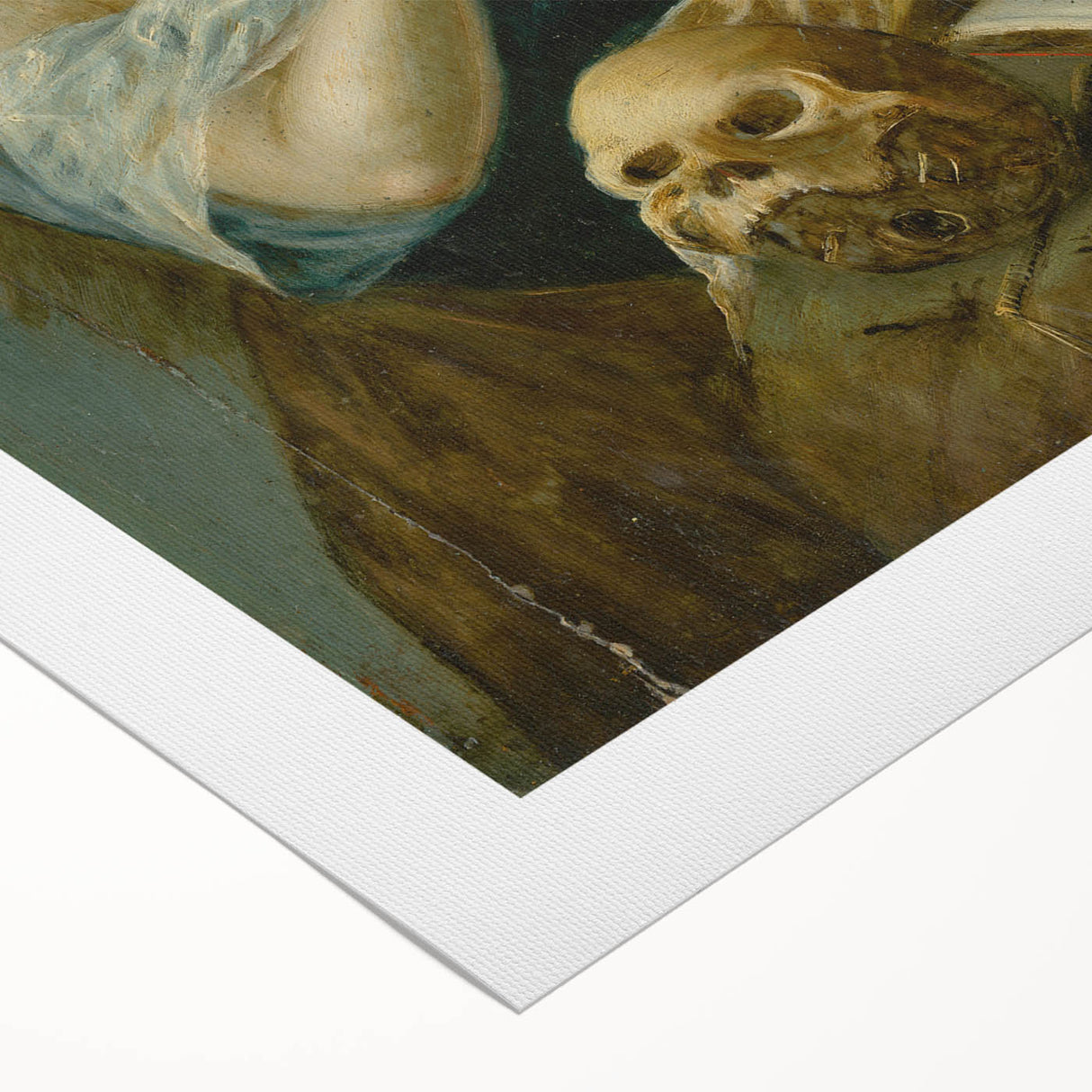 Antique Art Print of Woman with Skull for Decor