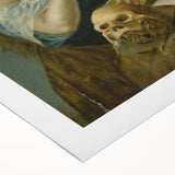 Antique Art Print of Woman with Skull for Decor