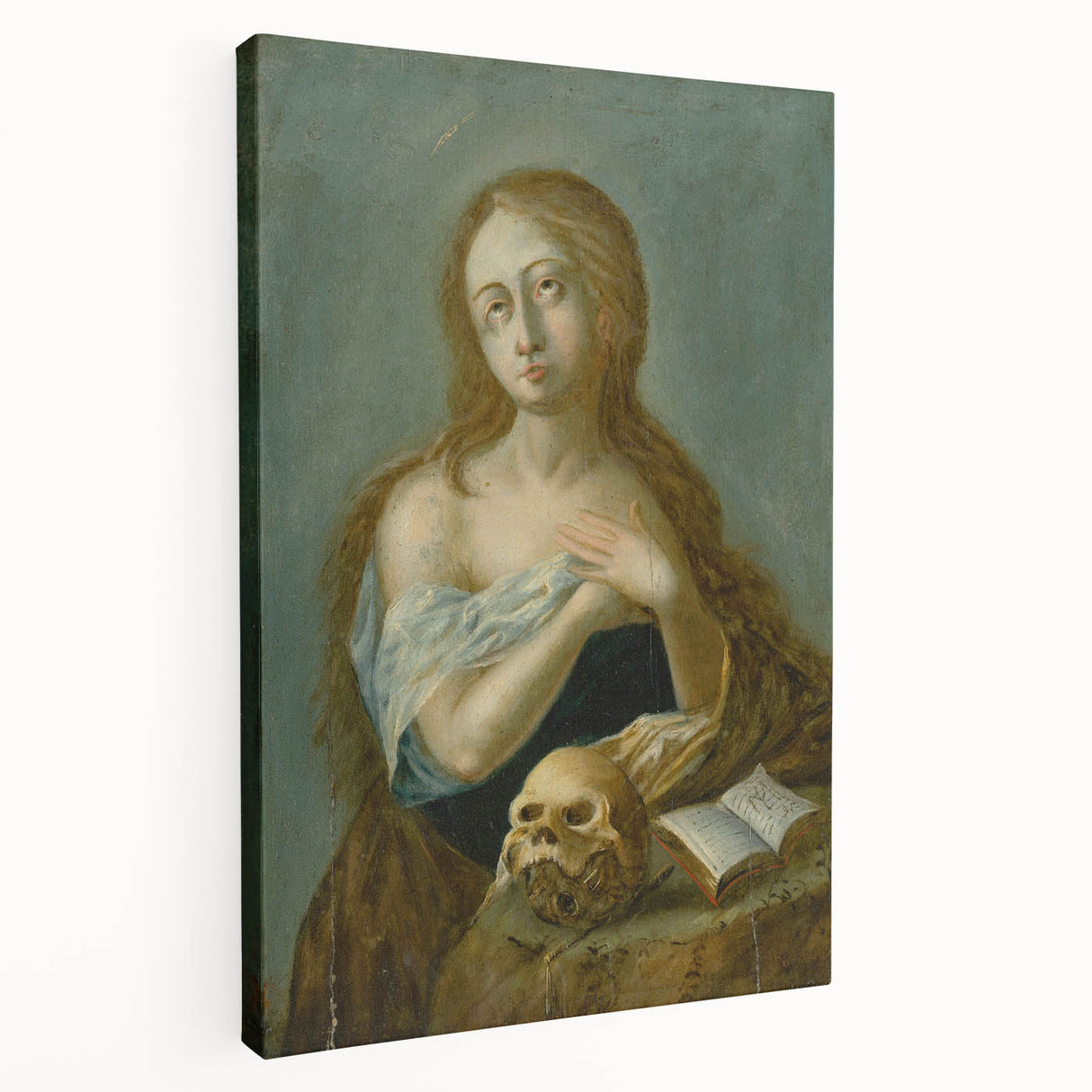 Antique Art Print of Woman with Skull for Decor