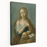 Antique Art Print of Woman with Skull for Decor