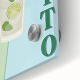 Large abstract wall art in mid-century modernist style on acrylic glass, featuring swirling blue and green tones.