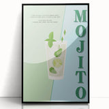 Large abstract wall art depicting food and drinks in mid-century modernist style, framed in black acrylic.