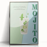 Large art print of a mid-century modernist food and drinks theme in silver frame, ideal for modern kitchen decor.