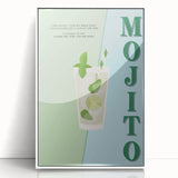 Mid-century modernist art featuring abstract food and drink motifs in pastel shades on a white acrylic framed poster.