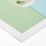 Art deco poster featuring a stylized cocktail glass in pastel shades on a rolled canvas.