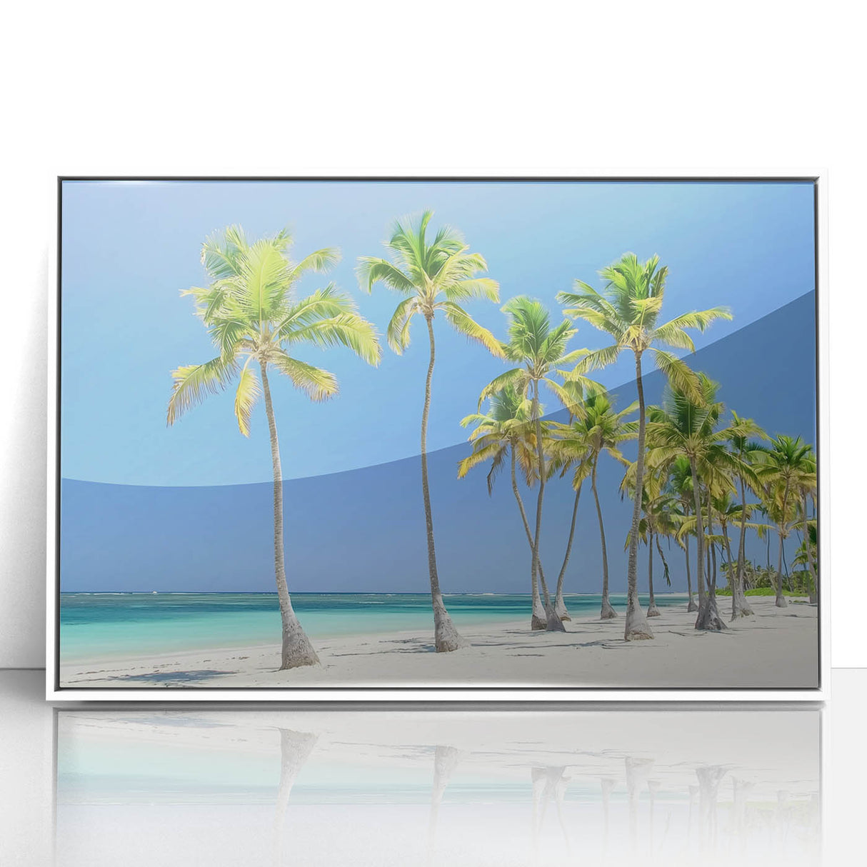 Framed acrylic artwork depicting a serene beach landscape with soft pastel colors, designed to enhance modern home decor, perfect for beach lovers.