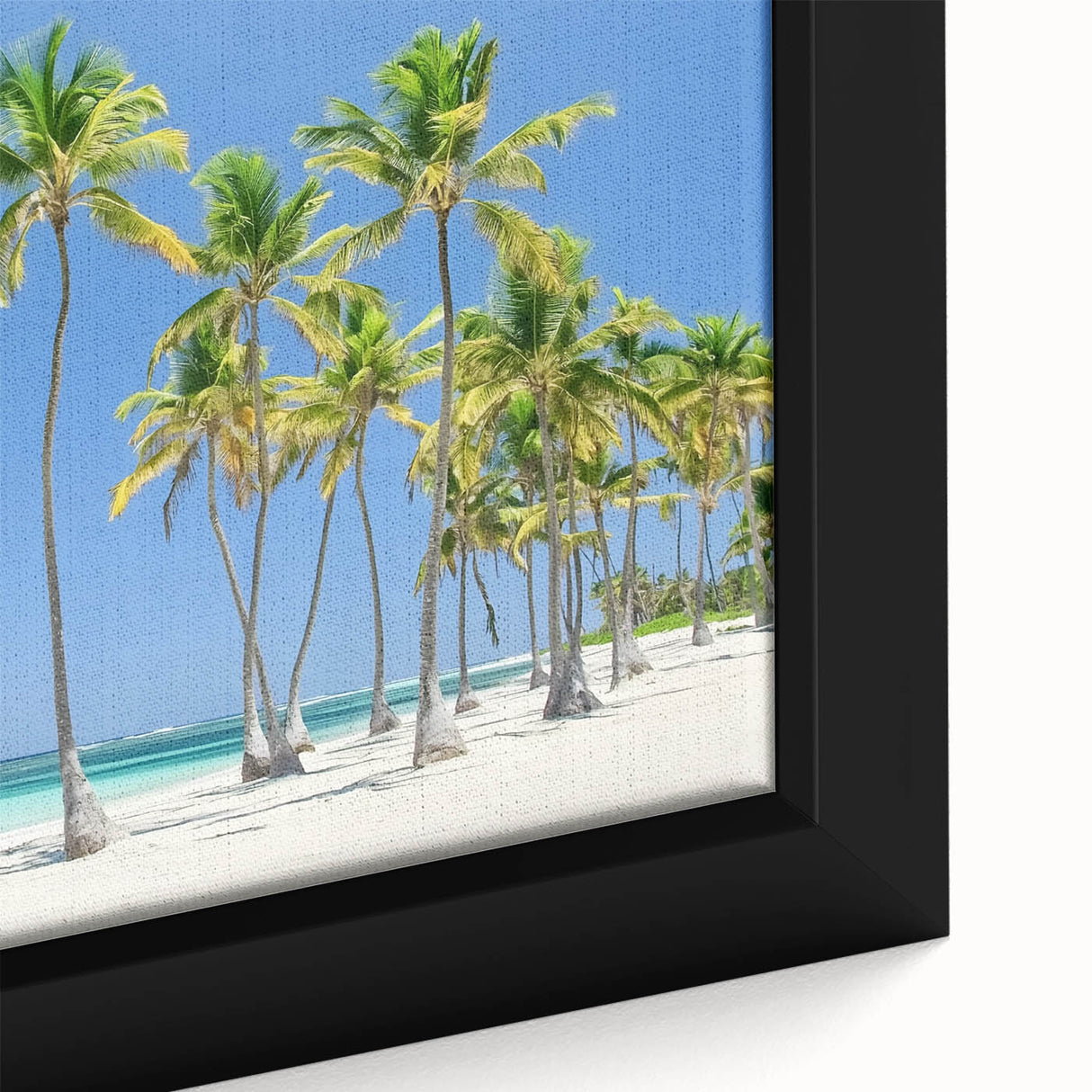 Framed canvas artwork showcasing a serene beach landscape, featuring gentle waves and soft sand, ideal for coastal-themed decor. Perfect for enhancing relaxation in any room.