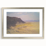 Landscape artwork featuring a silver-framed canyon scene with a mat, showcasing vibrant colors and intricate details, perfect for home decor or gallery display.