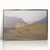 Framed acrylic artwork titled "Landscape Canyons" showcasing vibrant gold hues and intricate canyon details, perfect for modern home decor and art enthusiasts.