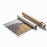 Vibrant landscape print depicting colorful canyons, showcasing intricate details and rich textures, rolled up for easy display and shipping in a protective tube.