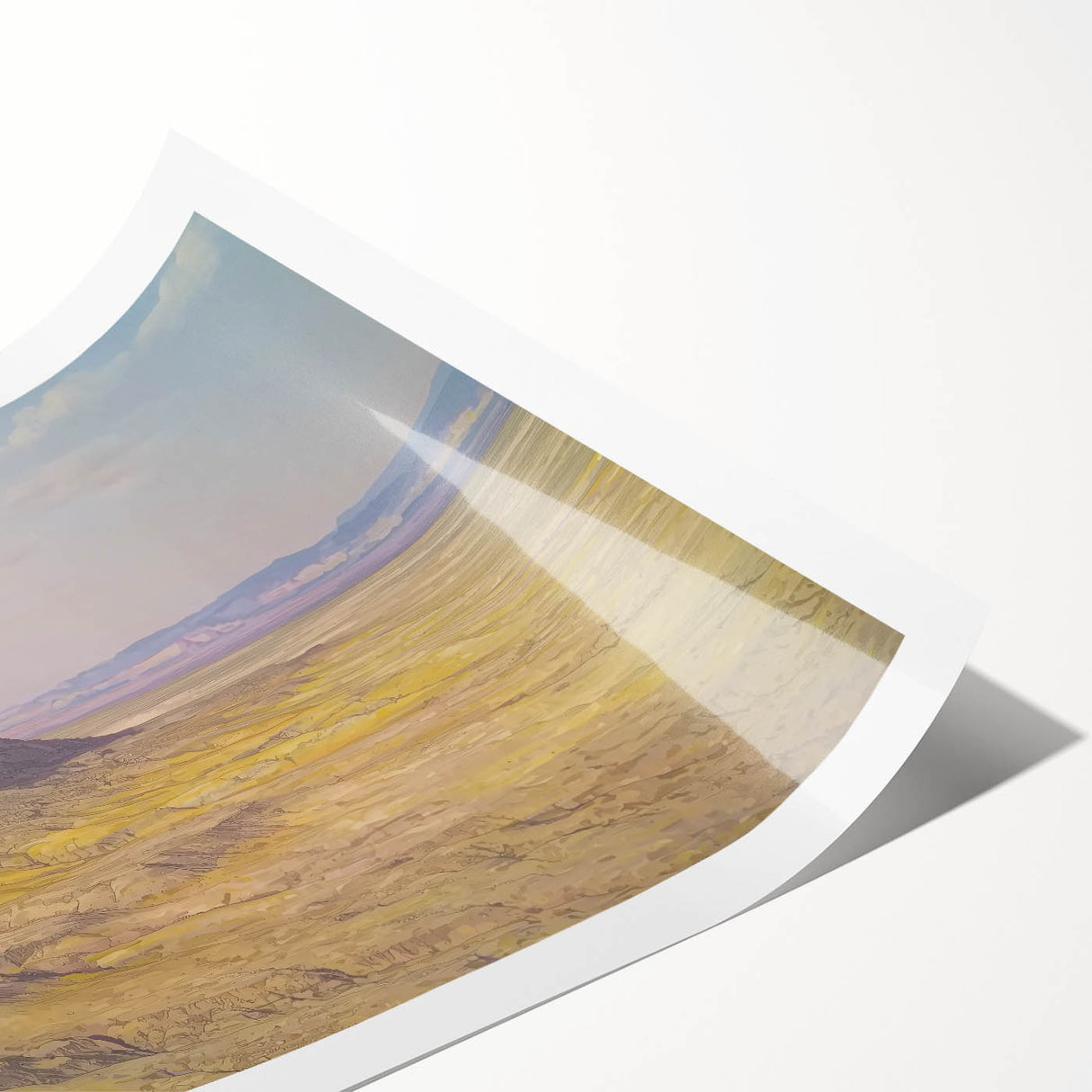 Landscape print of colorful canyons on rolled canvas, showcasing vibrant earth tones and intricate textures, ideal for home decor or art enthusiasts.