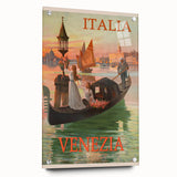 Retro Venice Italy Travel Poster - Gondola in Venice Canal Wall Art