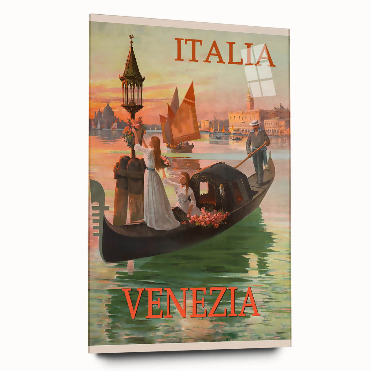 Retro Venice Italy Travel Poster - Gondola in Venice Canal Wall Art