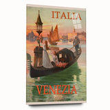 Retro Venice Italy Travel Poster - Gondola in Venice Canal Wall Art