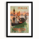 Retro Venice Italy Travel Poster - Gondola in Venice Canal Wall Art