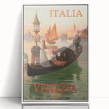 Retro Venice Italy Travel Poster - Gondola in Venice Canal Wall Art