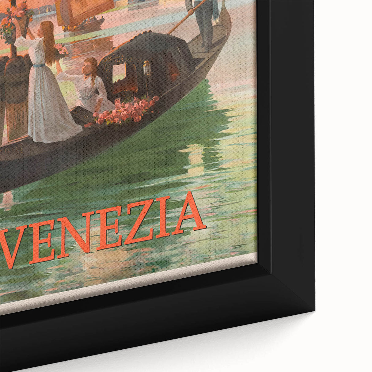 Retro Venice Italy Travel Poster - Gondola in Venice Canal Wall Art