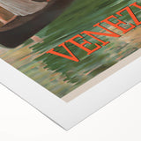Retro Venice Italy Travel Poster - Gondola in Venice Canal Wall Art