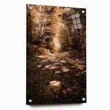 Large abstract wall art depicting fall colors on acrylic glass, ideal for bedroom or dining room decor.