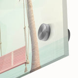 Large abstract wall art in vibrant orange and yellow tones on acrylic glass, ideal for dining room ambiance.