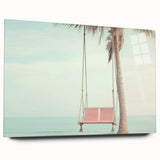 Large abstract wall art on acrylic glass showcasing swirling blue and grey patterns.