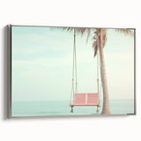 Landscape art painting on framed canvas, featuring a vintage poster design with a colorful palette on a black background.