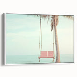 Extra large framed canvas featuring vintage poster art of a colorful summer scene, ideal for living room decor.