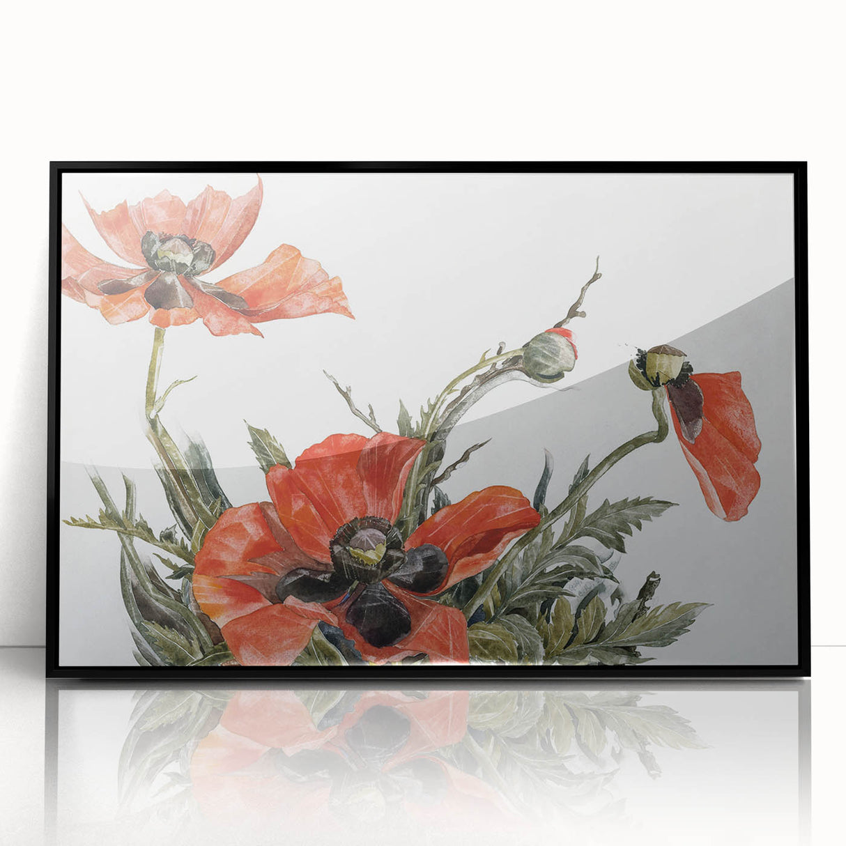 Modern Wall Art of Red Poppies - Contemporary Floral Watercolor