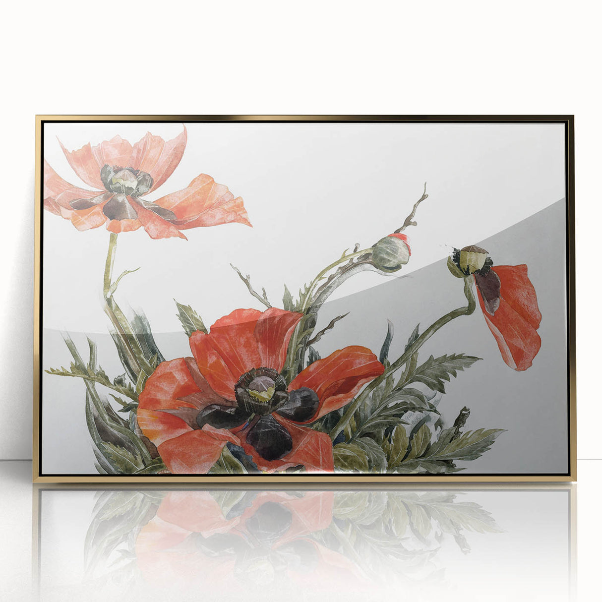 Modern Wall Art of Red Poppies - Contemporary Floral Watercolor