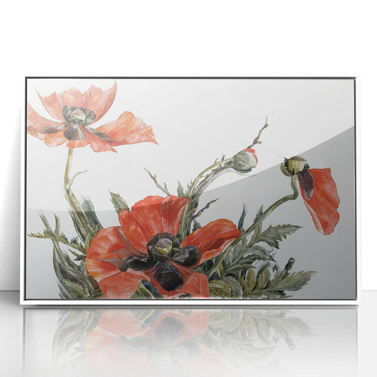 Modern Wall Art of Red Poppies - Contemporary Floral Watercolor