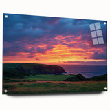 Acrylic glass artwork depicting a vibrant landscape with dramatic cliffs, showcasing rich colors and detailed textures, ideal for enhancing modern home decor.