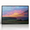 Framed acrylic artwork showcasing a stunning landscape of cliffs with a black frame, perfect for modern home decor. Ideal for nature enthusiasts seeking vibrant wall art.