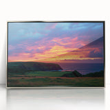 Framed acrylic artwork showcasing a stunning landscape of cliffs, featuring vibrant colors and intricate details, perfect for enhancing any modern decor.