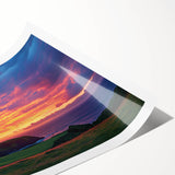 Vibrant rolled print showcasing a dramatic cliff landscape with rich colors and intricate details, expertly packaged in a protective cardboard tube for safe delivery.