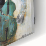 Abstract figurative acrylic artwork on glass with vibrant colors and intricate details, showcasing a modern artistic design that enhances contemporary decor.