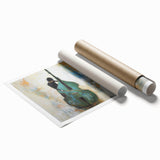 Abstract figurative rolled print showcasing vibrant colors and dynamic shapes, ideal for modern decor. Packaged securely in a durable cardboard tube for safe delivery.