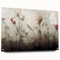 Abstract floral wall art displayed in a side view, showcasing vibrant colors and intricate details, secured with pins against a sleek acrylic glass background.