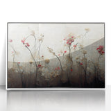 Framed abstract floral wall art featuring vibrant colors and intricate details, set against a sleek white background, perfect for modern home decor.