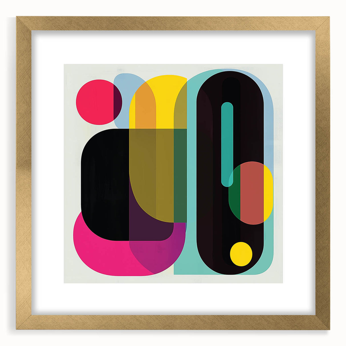 Abstract geometric frame with a gold mat, showcasing intricate designs in a modern aesthetic, perfect for stylish interior decor or art display.