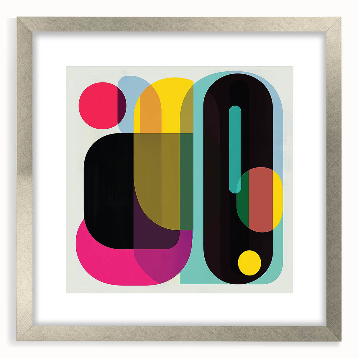 Abstract geometric frame with a sleek silver finish, showcasing a contemporary design, ideal for modern decor, displayed against a neutral background.