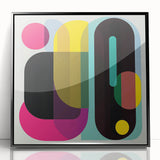 Abstract geometric framed acrylic art piece in black, showcasing intricate shapes and lines against a minimalist background, perfect for modern decor.