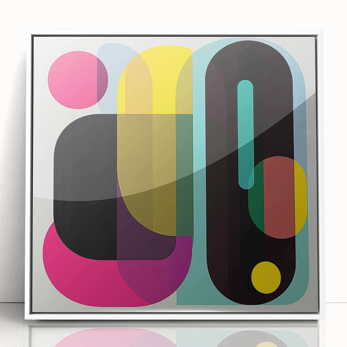 Framed acrylic wall art featuring an abstract geometric design in shades of white and gray, ideal for modern home decor, adding a contemporary touch to any room.