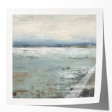 Abstract landscape wall art print showcasing vibrant colors of blue and orange, featuring sweeping hills and a tranquil sky, ideal for modern home decor.