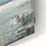 Close-up of an abstract landscape wall art piece printed on acrylic glass, showcasing vibrant colors and intricate textures, perfect for modern home decor.