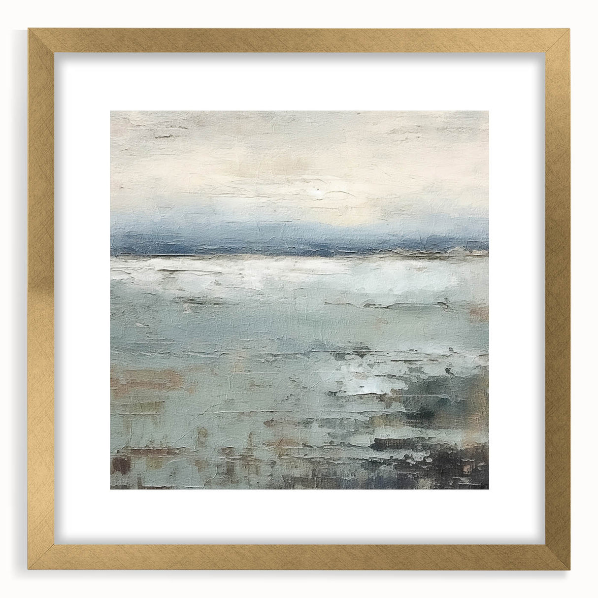 Abstract landscape wall art framed in a gold mat, showcasing a blend of earthy tones and modern design, perfect for enhancing any contemporary decor.