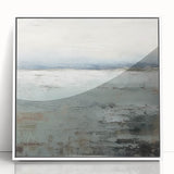 Framed abstract landscape wall art featuring vibrant colors and fluid shapes, set against a sleek white frame, perfect for modern home decor.